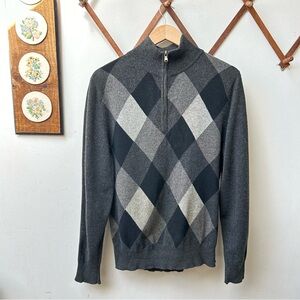 Mac Alan Pure Cashmere Argyle 1/4 Zip Sweater Made In Scotland